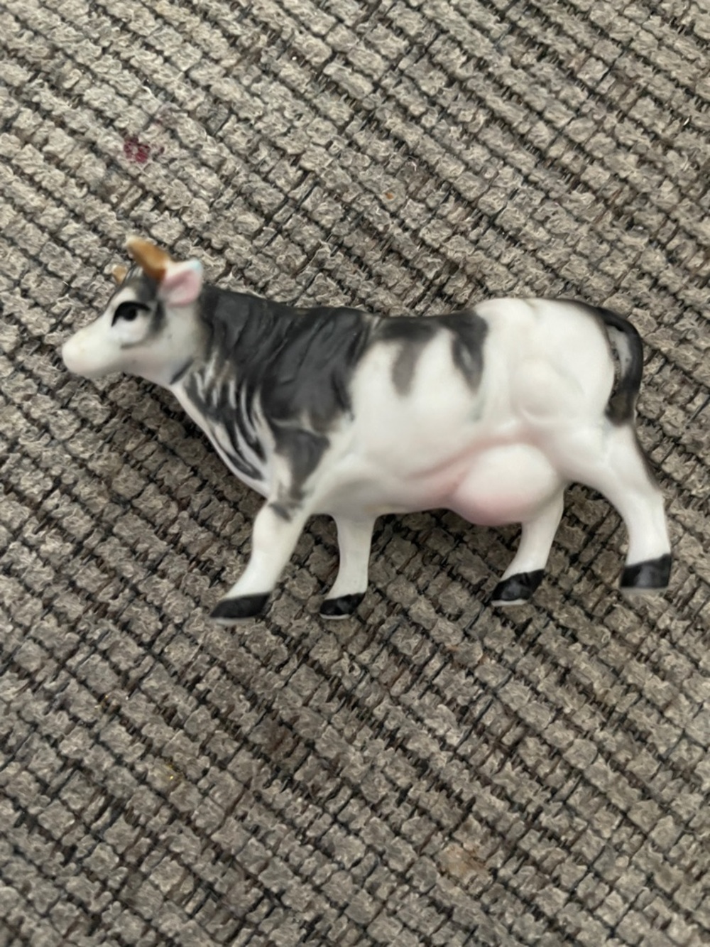 Decorative Vintage Black and White Ceramic or China Cow Figurine for Shadow Box